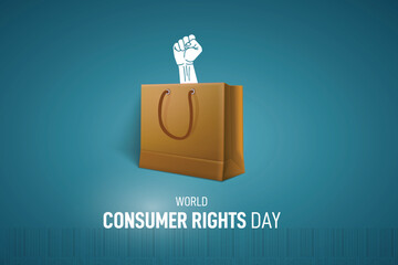 World Consumer Rights Day, world globe with shopping bag design. world consumer day creative. 