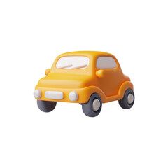 Orange car with windows and headlights realistic 3d vector cartoon automobile plastic vehicle toy, repair transport icon