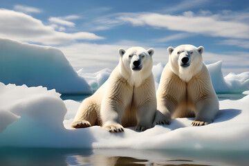 Two polar bears on the glacier - obrazy, fototapety, plakaty