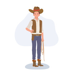 Full-length flat cartoon cowboy. vintage western character illustration