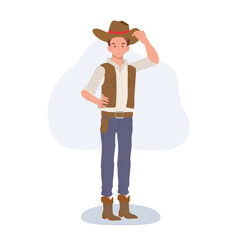 Full-length flat cartoon cowboy. vintage western character illustration