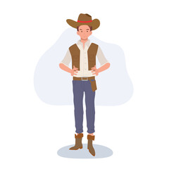 Full-length flat cartoon cowboy. vintage western character illustration