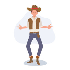 Full-length flat cartoon cowboy. vintage western character illustration