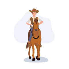 Cowboy in a hat riding a horse. Flat vector cartoon character illustration.