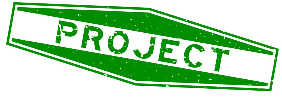 Grunge green project word hexagon rubber seal stamp on white background