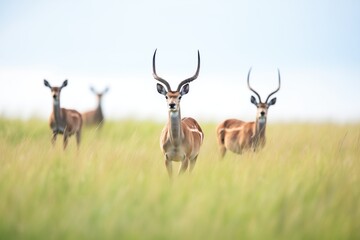 Naklejka na ściany i meble wide-angle view of roan antelopes in vast grassland