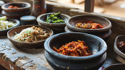 korean chopping bowl. Korea, Fermenting, Tradition, Food, Indoors. AI Generative - obrazy, fototapety, plakaty