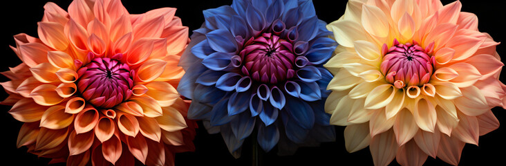 Dahlias are an attractive flower with bright colors, in the style of macro lens, colorful curves

