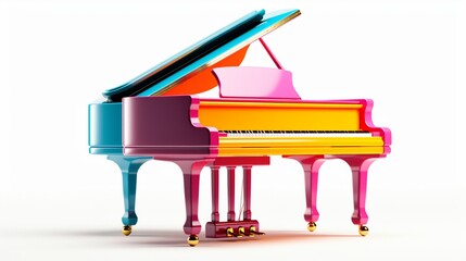 an isolated, colorful piano, standing gracefully on a clean, white background.