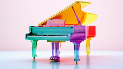 an isolated, colorful piano against a clean, white surface.