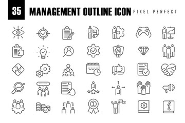 Business Management Outline pixel perfect Icon Collection. designed for mobile and web. Simple web icons set