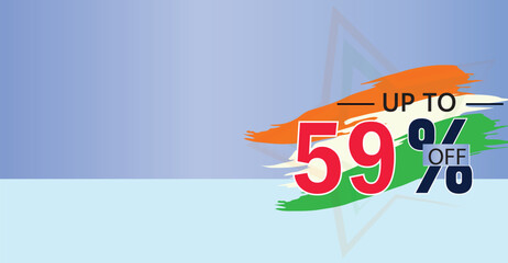 promote a 59 percent discount on select products or services with the three colors of the Indian flag ,illustration flat banner design