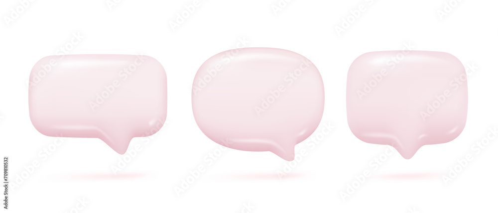 Poster 3d shiny speech bubbles. empty square speech bubbles for conversation messages. 3d vector illustrati