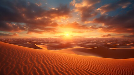 the endless dunes meet the horizon under the golden glow of the sun.