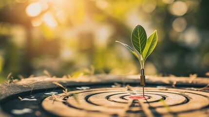 Target or creative growth in the goal company success plan chart Achievement diagram with arrows.
