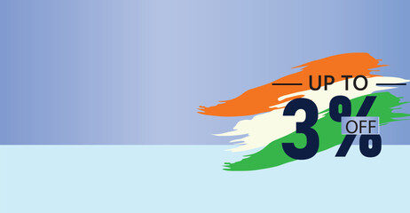 promote a three percent discount on select products or services with the three colors of the Indian flag ,illustration flat banner design