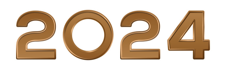 Festive golden number 2024 isolated on white background. Vector illustration