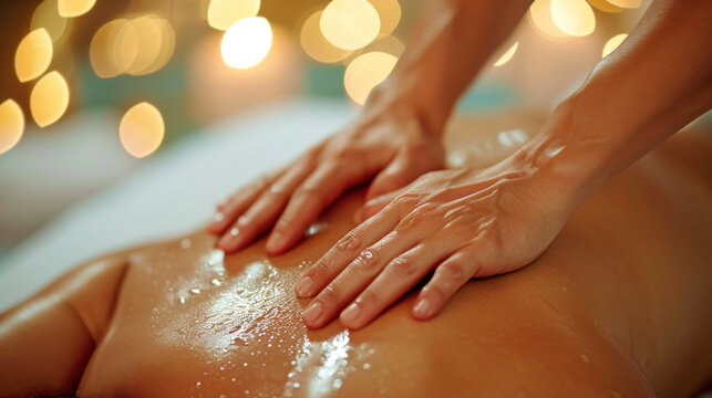 Spa massage and back treatment for relaxation and tranquility. Close-up kinesitherapy session for attractive middle-aged female patients