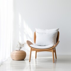 White living room with armchair. Scandinavian interior design