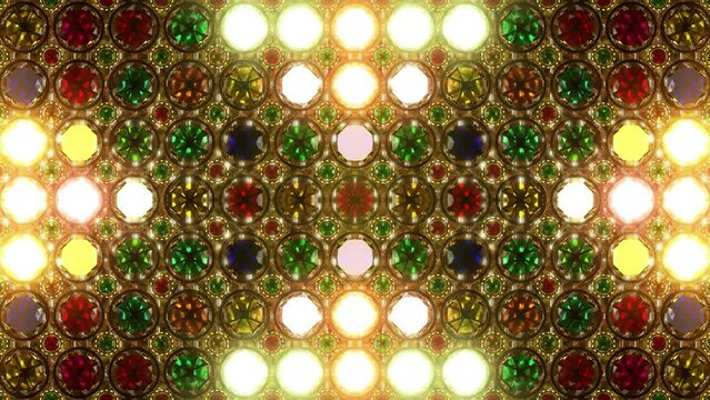 This stock motion graphics video shows with glowing arrows fading into colored gemstones in a seamless loop. For visualization of audio beats in music videos, stage performance walls, LED screens.
