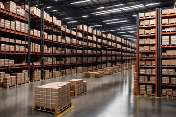 This realistic portrayal captures the functionality and systematic precision of the warehouse environment.