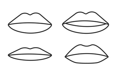 Set of simple lips shapes outline doodle icon. Hand drawn female mouths and lips. Doodle sketch for lipstick. Isolated line vector illustration