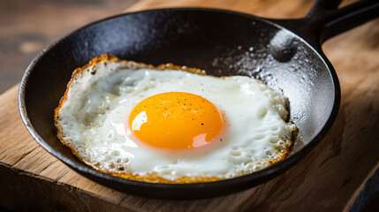  Perfectly fried egg glistening on a cast iron