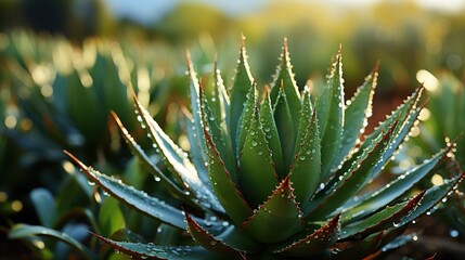 Fototapeta premium Closeup of cactus with water droplets on the top. Cactus plant closeup. Cute plant with water drops.
