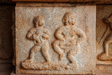 Carving of a naked women on the exterior wall of the Hazararama temple, Hampi, Karnataka, India, Asia