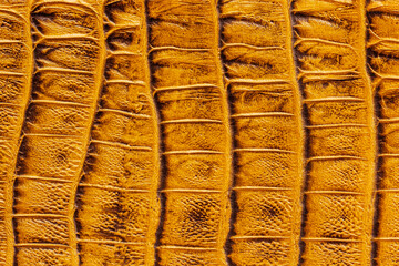 Genuine leather texture background close-up embossed under skin reptile, brown color print