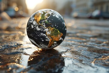 Earth globe in the rain. Global warming, climate change concept. - obrazy, fototapety, plakaty