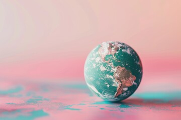 Earth globe on a pink background. Concept of the Earth Day.