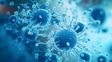 close up of microscopic blue bacteria generated AI - obrazy, fototapety, plakaty