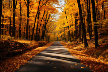 Nature's Canvas: A Country Road Painted in Fall Hues