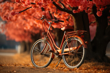 Fototapeta na wymiar Retro Bike Resting in Autumnal Splendor