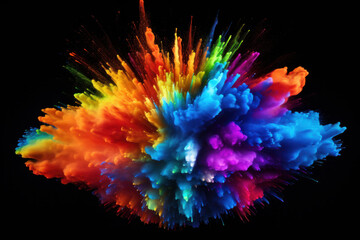 Explosion of colorful powder on a dark backdrop. The dynamic display is AI Generative.