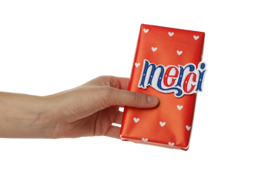 PNG, gift with the word mercy, isolated on white background. - Powered by Adobe