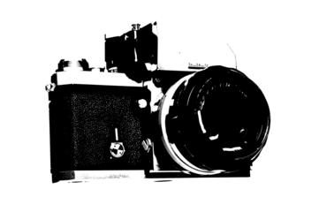 vector old F series analog camera vintage equipment film photography black and white vetirized image on transparent white background