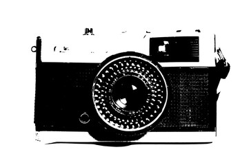 vector old F series analog camera vintage equipment film photography black and white vetirized...