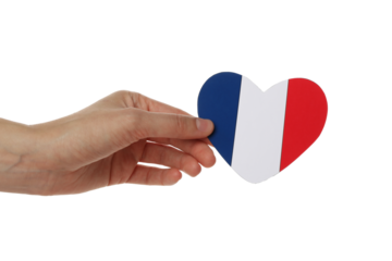 PNG, france flag in heart shape isolated on white background.