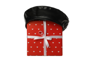 PNG of a gift with a French beret isolated on a white background.