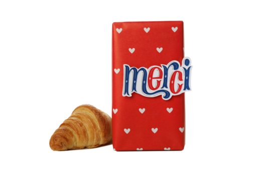 PNG, gift with the word mercy, isolated on white background.