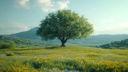 Fototapeta premium A tree in a field in spring.