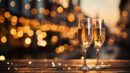 Champagne bubble bokeh in a crystal glass