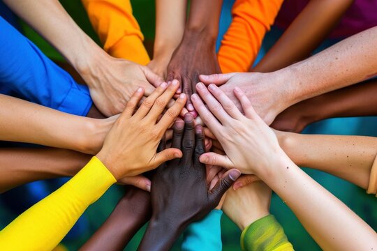 Hands Together for Diversity. An Inspiring Image of People from Various Backgrounds Joining Hands in Unity, Celebrating Diversity and Inclusivity.