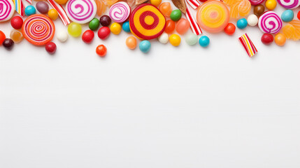 kids banner design with frame of candies with a white background