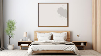 Fototapeta na wymiar Mock-up frame in a minimalist bedroom