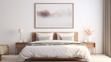 Mock-up frame in a minimalist bedroom