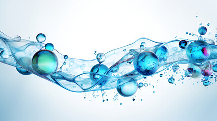 Cosmetic Essence, Liquid bubble, Molecule inside Liquid Bubble on DNA water splash background Generated AI