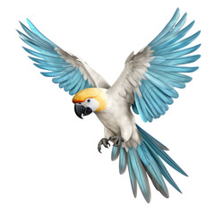 White blue Macaw Parrot Flying Isolated on Transparent Background